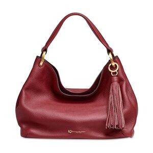 Donna Karan New York Glenwood Leather Tassel Slouchy Burgundy Large Shoulder Bag